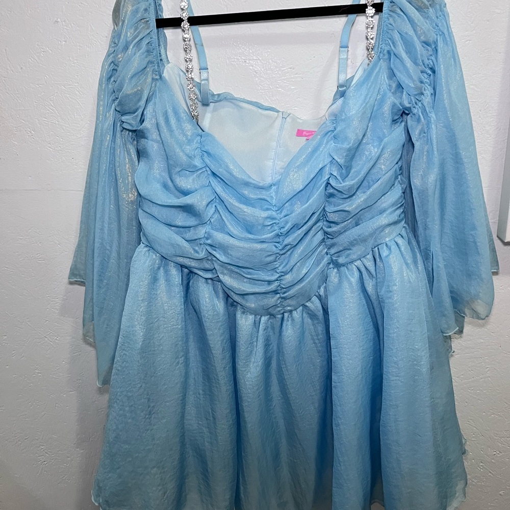 blue cupcake dress cinderella vibes rhinestone straps sugar thrillz, small stain
